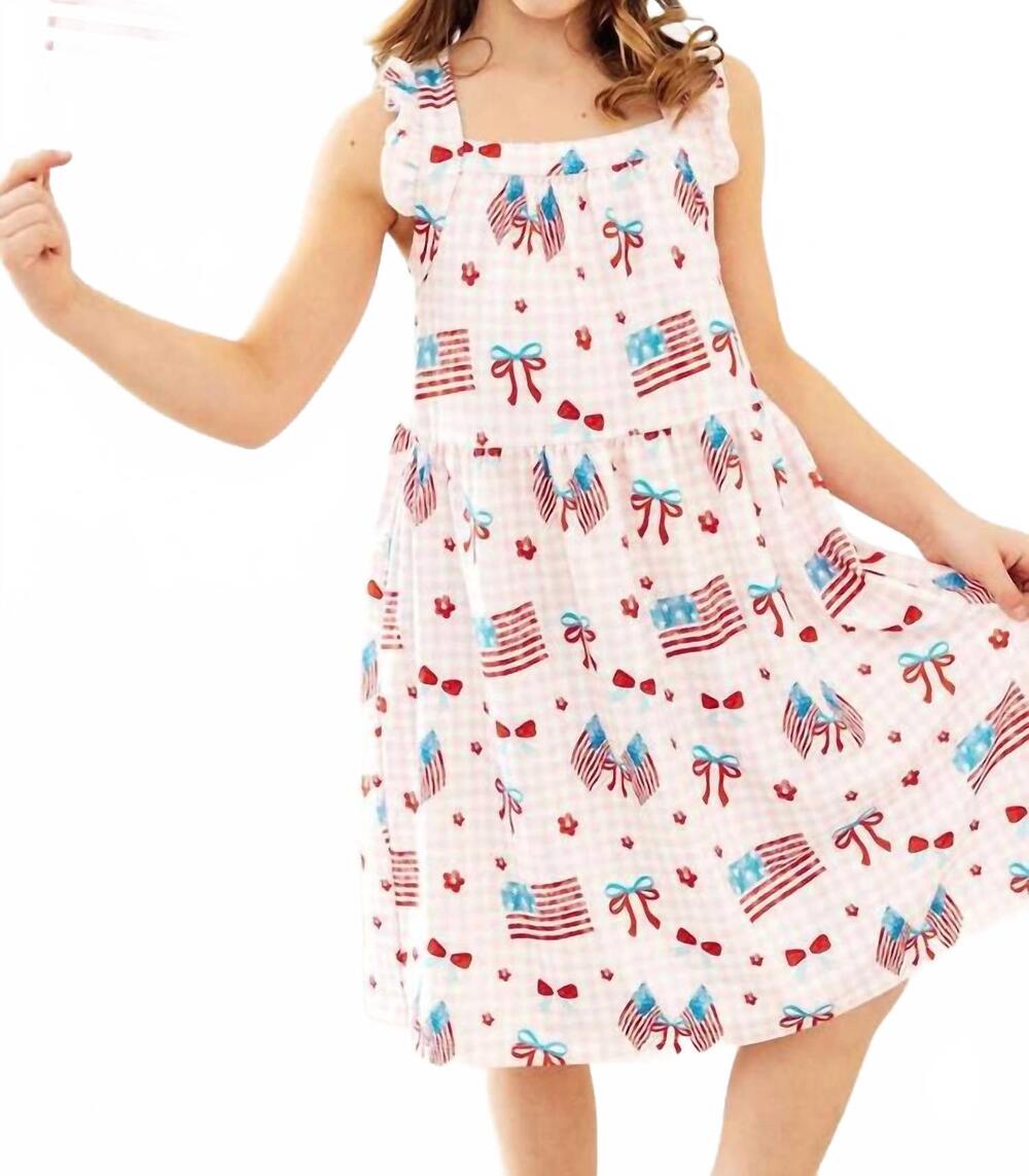 NEW MILA & ROSE fancy flags ruffle cross back dress in multi